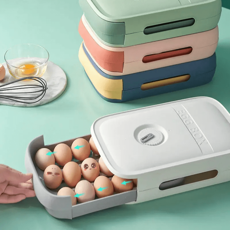 Practical fridge drawer for 18-20 eggs with freshness indicator
