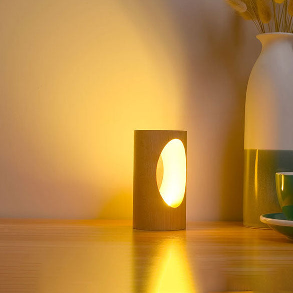 Japanese solid wood rectangular column LED night lamp USB table lamp