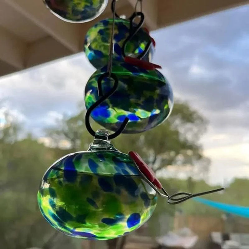ChimeFeeder handcrafted glass hummingbird feeder with wind chime