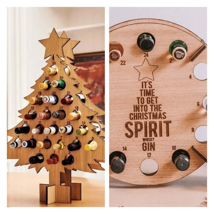 Wooden Advent Calendar | Christmas Tree Shape & Refillable | For Beer, Wine & Mini Bottles | Reusable