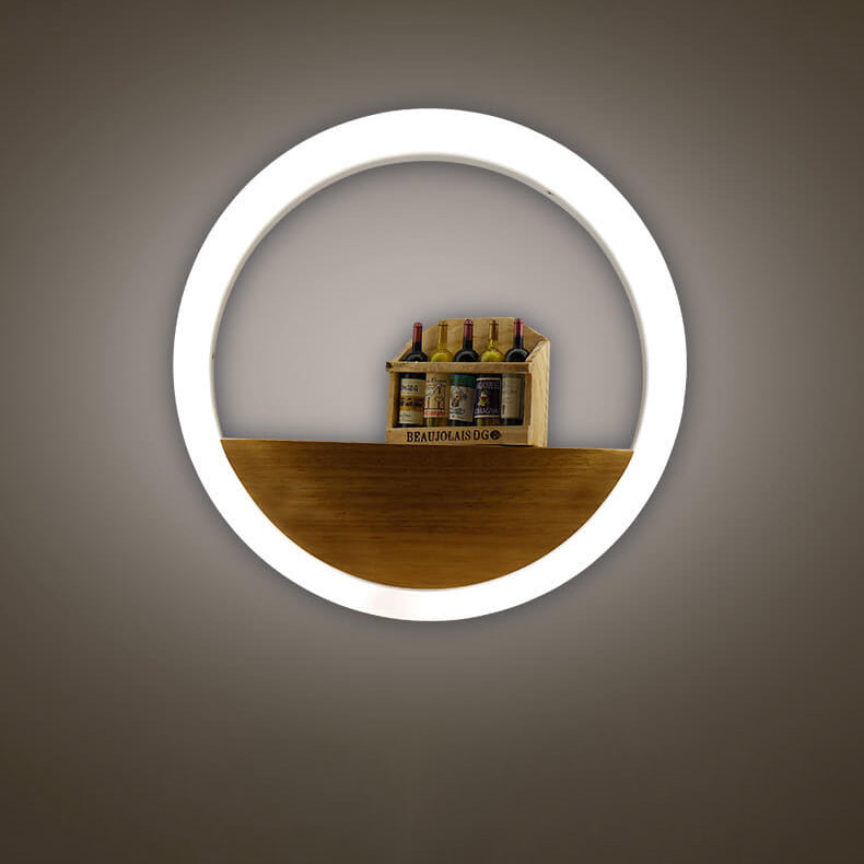 Lumoshelf LED Wall Light | Solid Wood with Shelf | Round Wall Lamp | Warm & White Light