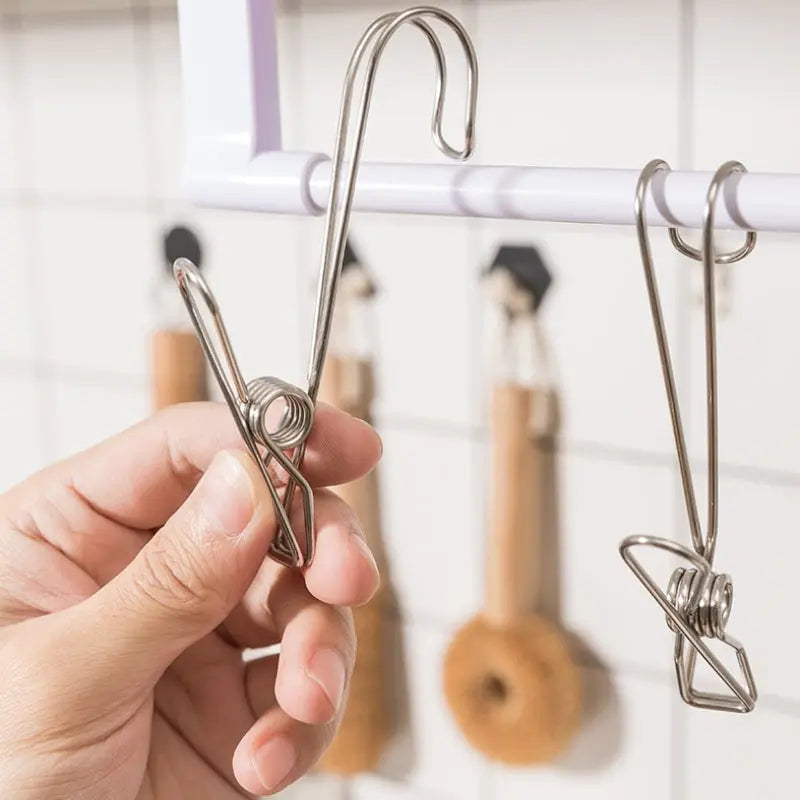 10-piece set stainless steel clips with hooks – Practical & Rust-free