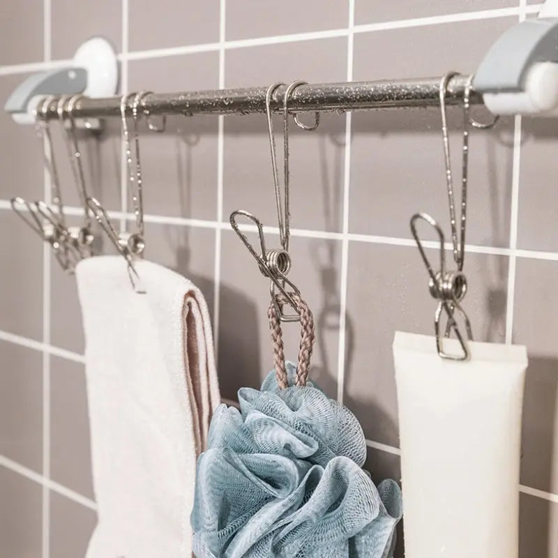 10-piece set stainless steel clips with hooks – Practical & Rust-free