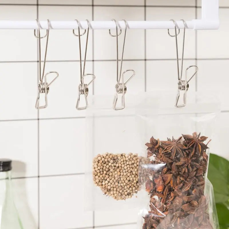 10-piece set stainless steel clips with hooks – Practical & Rust-free