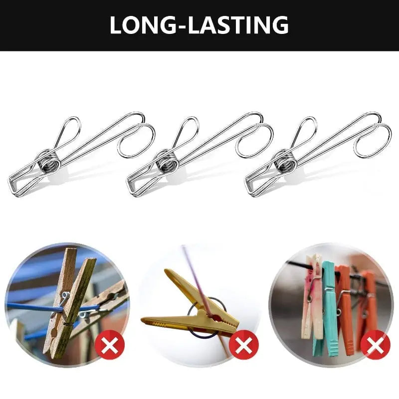 10-piece set stainless steel clips with hooks – Practical & Rust-free