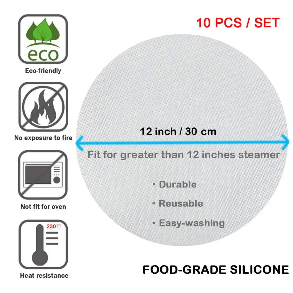 10Pcs Silicone Round Steamer Liners Non-stick Reusable Dehydrator Mats