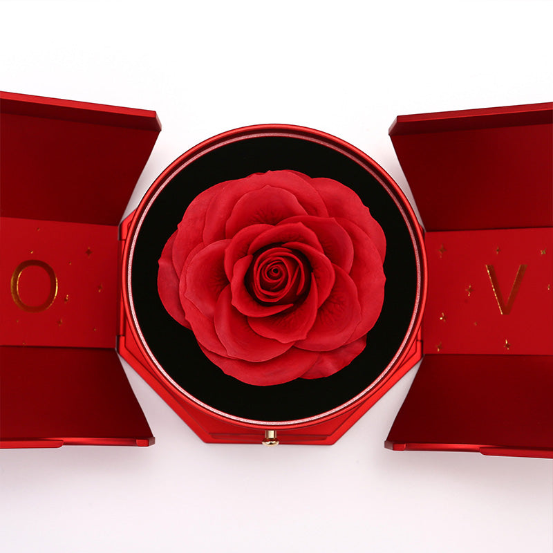 EternalBloom | Romantic Rose Box with 14k White Gold Heart Necklace and Love Note