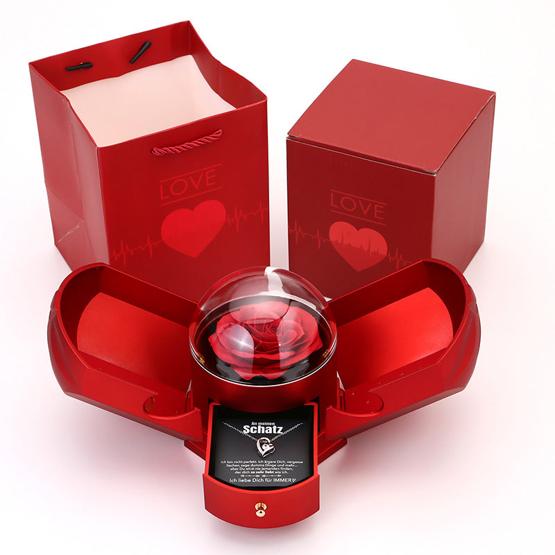EternalBloom | Romantic Rose Box with 14k White Gold Heart Necklace and Love Note