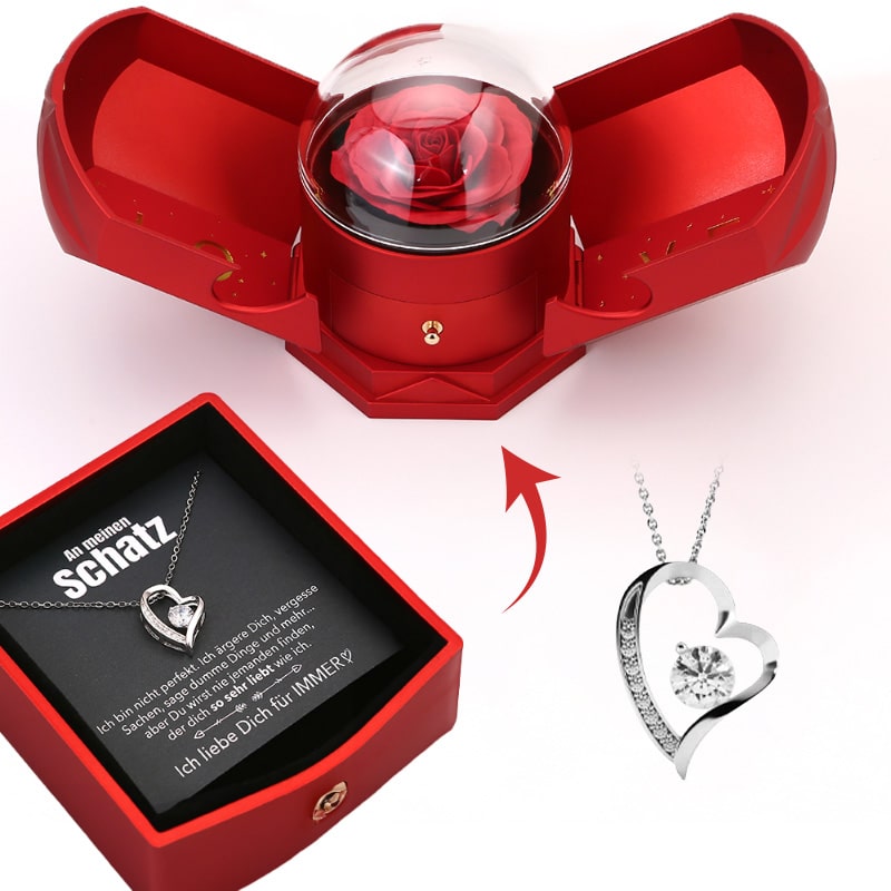 EternalBloom | Romantic Rose Box with 14k White Gold Heart Necklace and Love Note