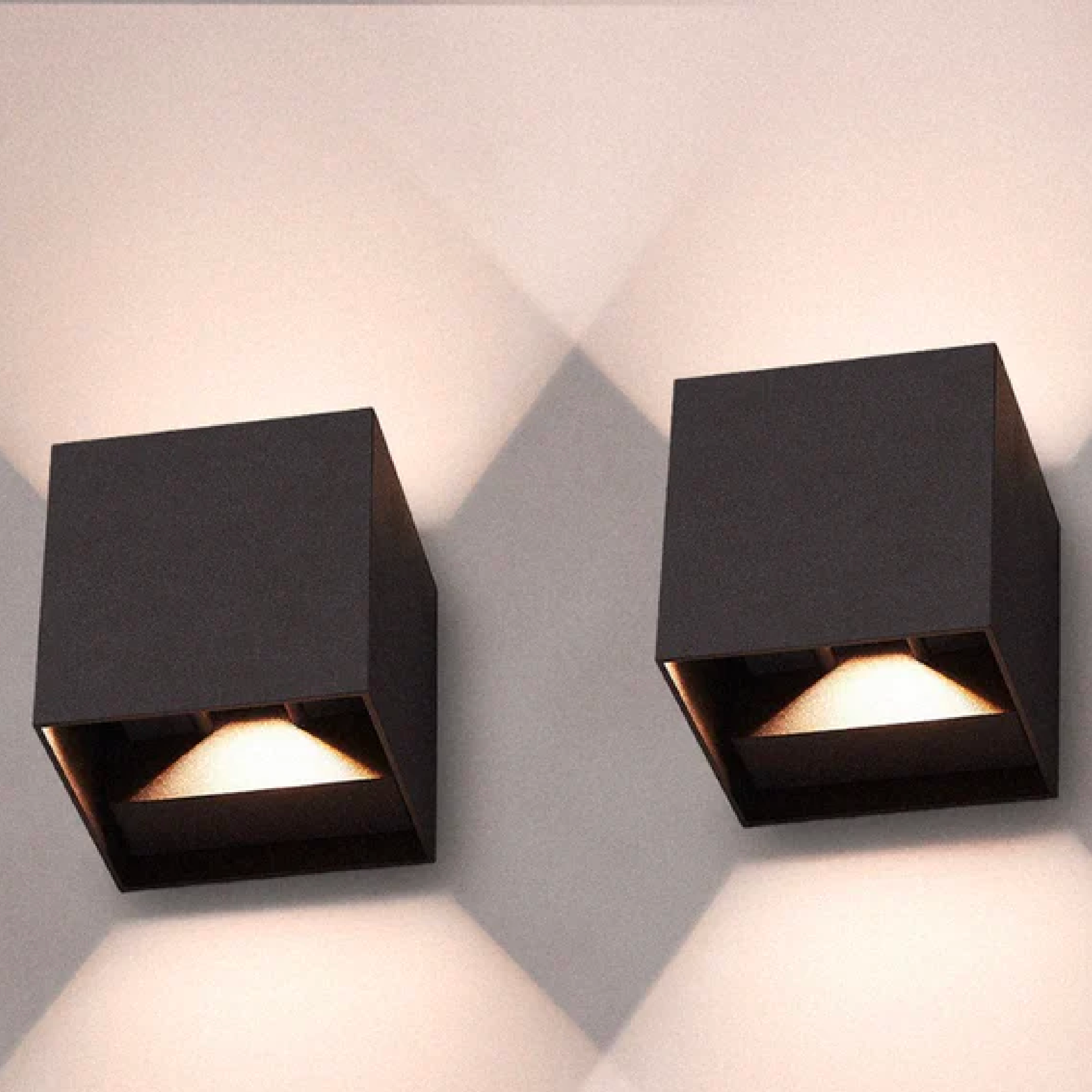 Wireless LED Wall Lights – Modern Cube Design (Set of 2)
