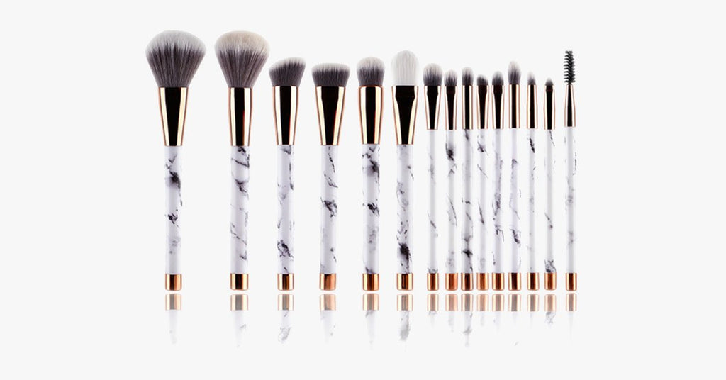 Pro Makeup Brush Set of 15 with Rose and Marble Pattern - Perfect for all Makeup Applications