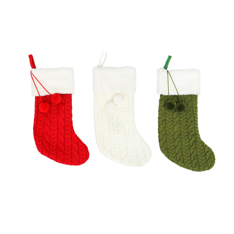 Christmas decorations knitted wool thick white stocking