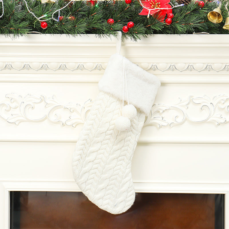 Christmas decorations knitted wool thick white stocking
