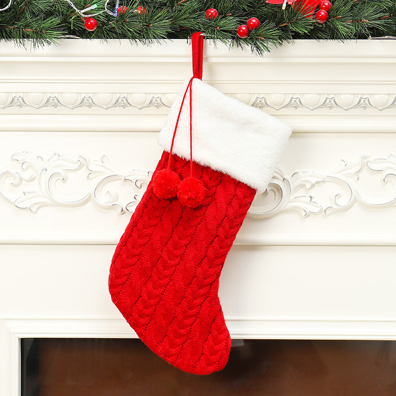 Christmas decorations knitted wool thick white stocking