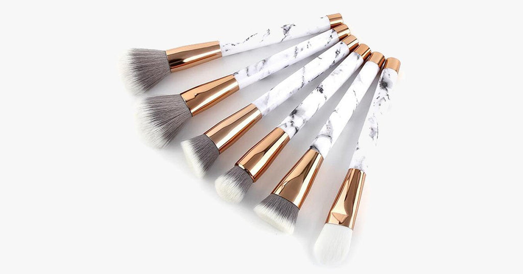 Pro Makeup Brush Set of 15 with Rose and Marble Pattern - Perfect for all Makeup Applications