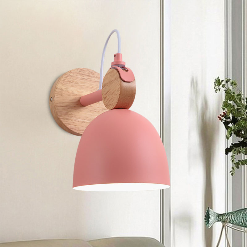 Metal Bowl Shade Wall Light Lamp Children's Room Shop 1 Head Macaron Style Wall Light