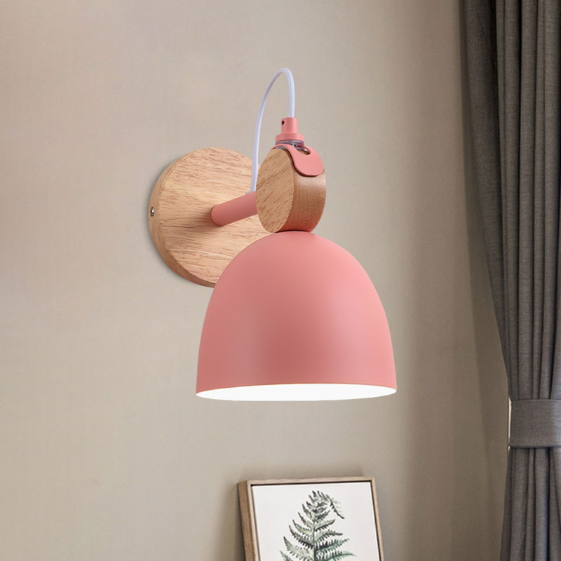 Metal Bowl Shade Wall Light Lamp Children's Room Shop 1 Head Macaron Style Wall Light
