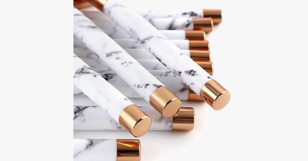 Pro Makeup Brush Set of 15 with Rose and Marble Pattern - Perfect for all Makeup Applications
