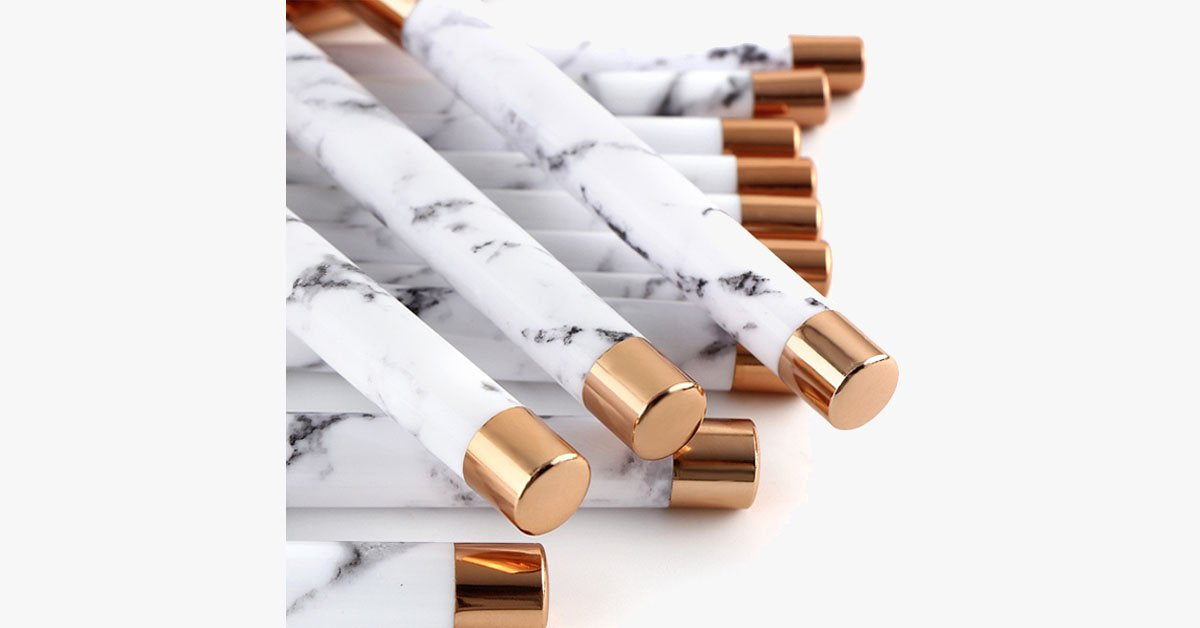 Pro Makeup Brush Set of 15 with Rose and Marble Pattern - Perfect for all Makeup Applications