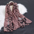 Silk scarf with cut flowers hollow motif