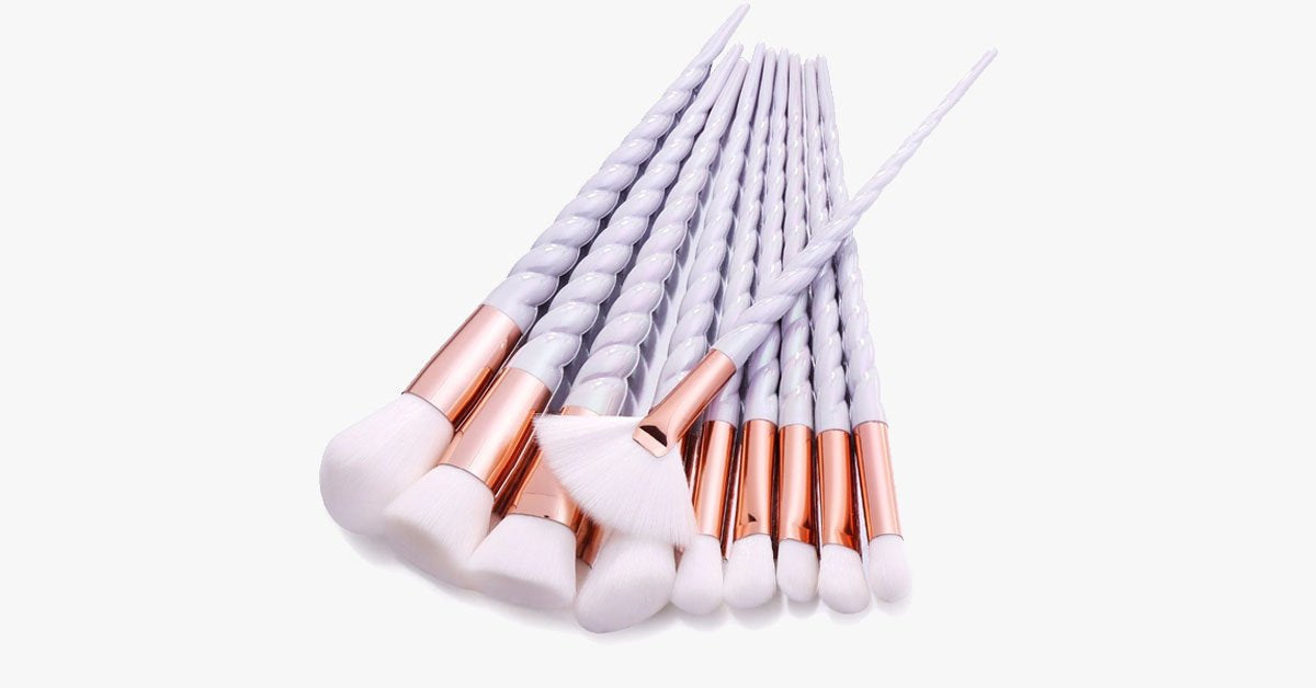 Professional 10-piece Unicorn Brush Set – Add colors and loads of bling to your make-up set
