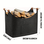 Feldura Foldable Felt Wood Holder 55 liters with Wooden Handles and Leather Accents, Dark Gray