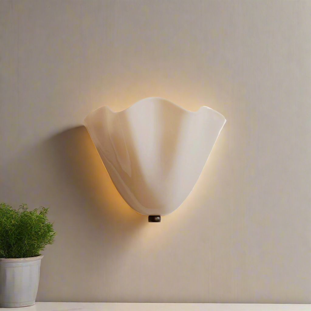 Retro Wall Lamp of Colored Glass in Skirt-Shaped Shell Pattern