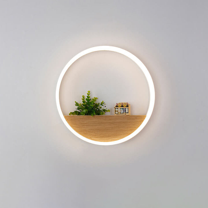 Lumoshelf LED Wall Light | Solid Wood with Shelf | Round Wall Lamp | Warm & White Light