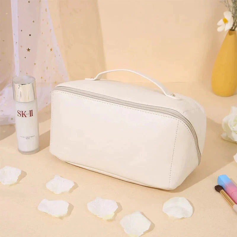Large Travel Makeup Bag, Water-Resistant PU Leather