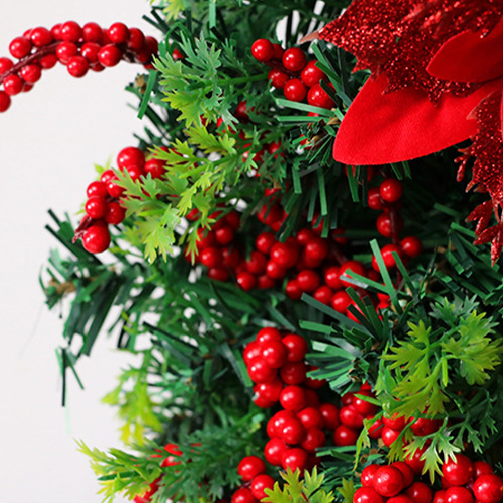 LED Christmas Wreath with Red Bow for Indoor Holiday Decor