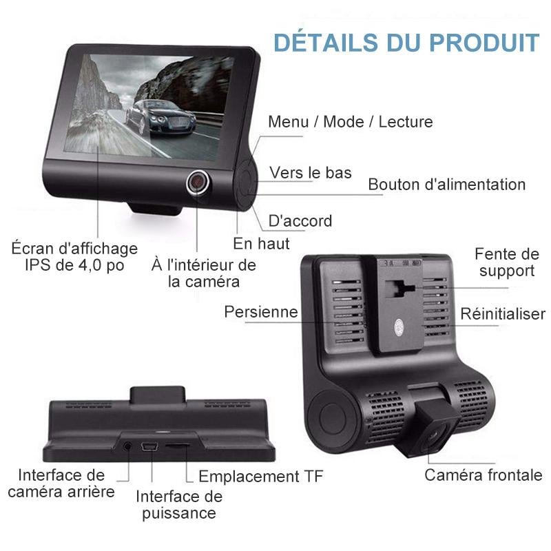 Tachograph with 3 HD lenses