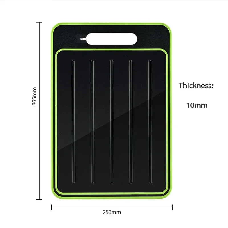 Double-sided cutting board with integrated defrosting plate