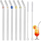6 PCS Reusable Stained Glass Straws with Cleaning Brush