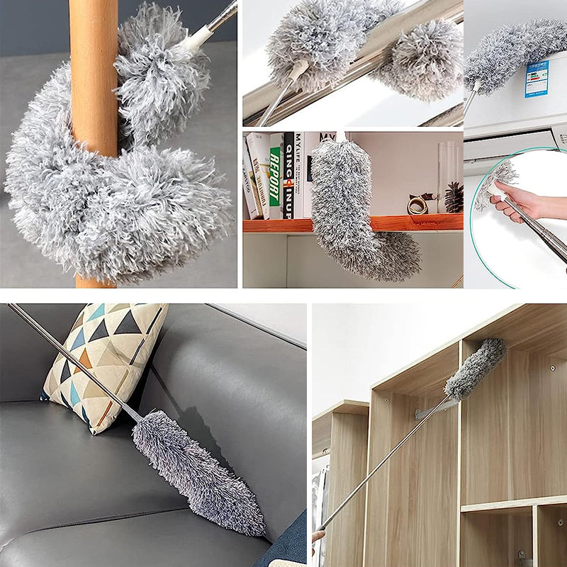 Extendable washable curved microfiber duster
