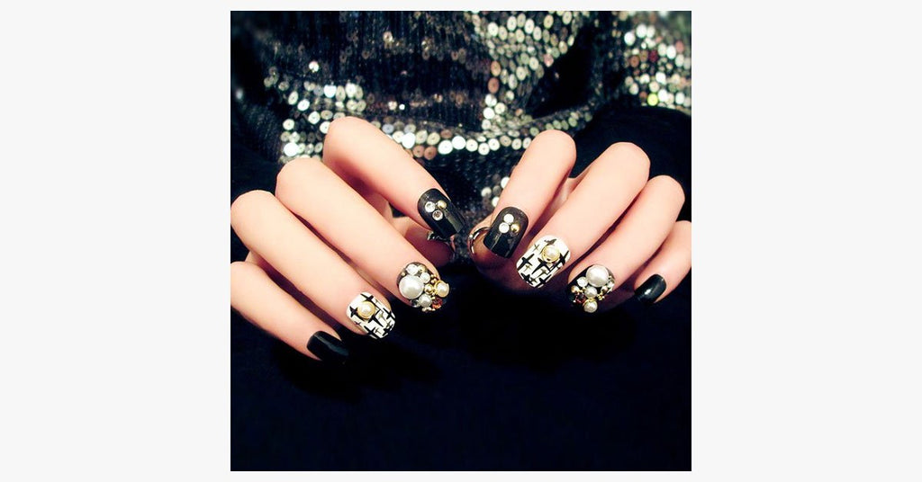 Black Rhinestone Nails