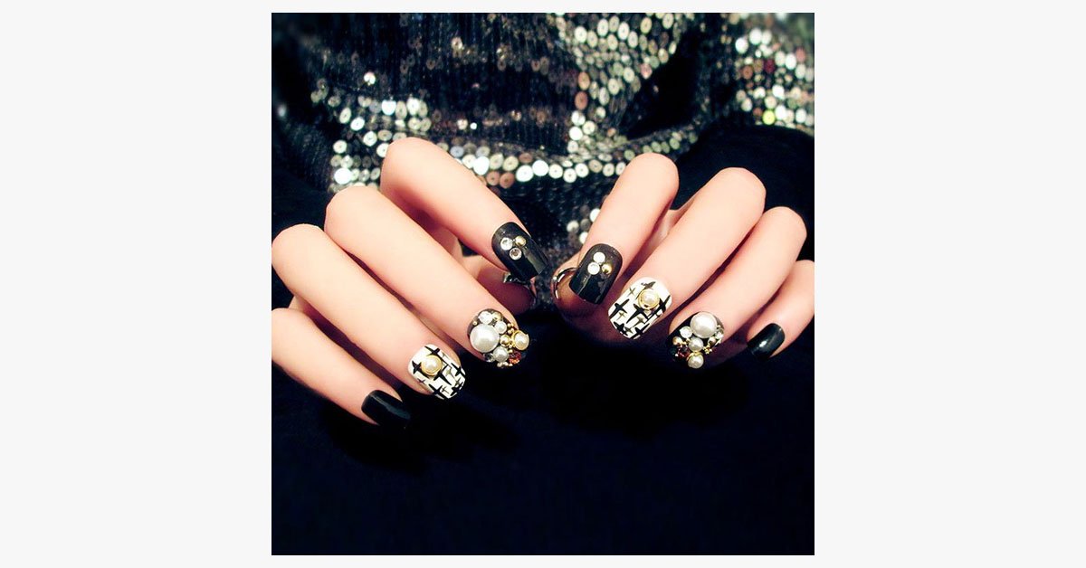 Black Rhinestone Nails