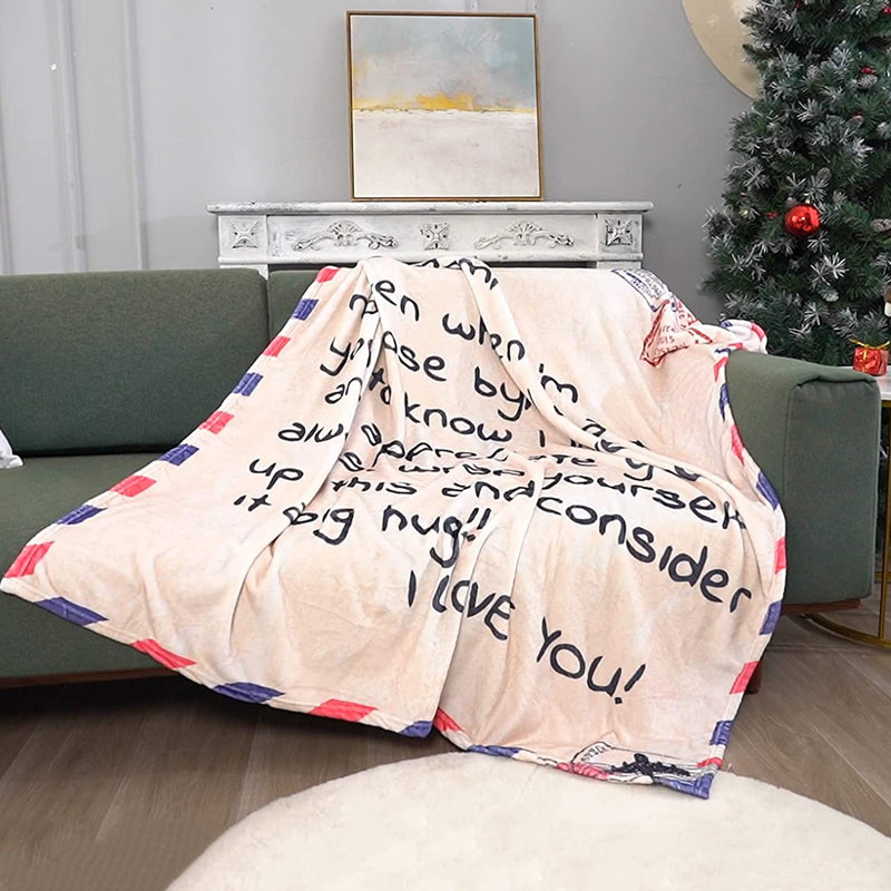 Letter Printed Flannel Throw Blanket Gift for Mom