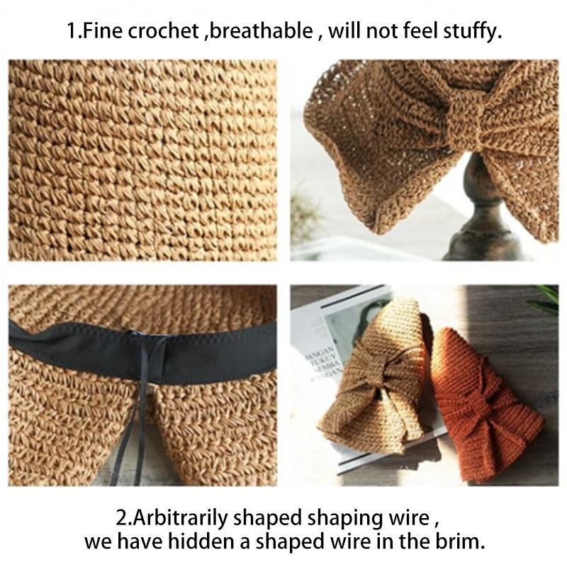 Retro Folding Straw Hat with Bow