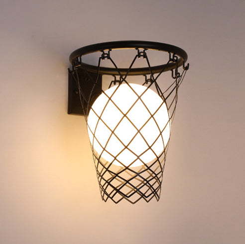 Slamora Children's Wall Light | Basketball Hoop Design | Glass & Metal | Art Deco Style | Bedroom Light