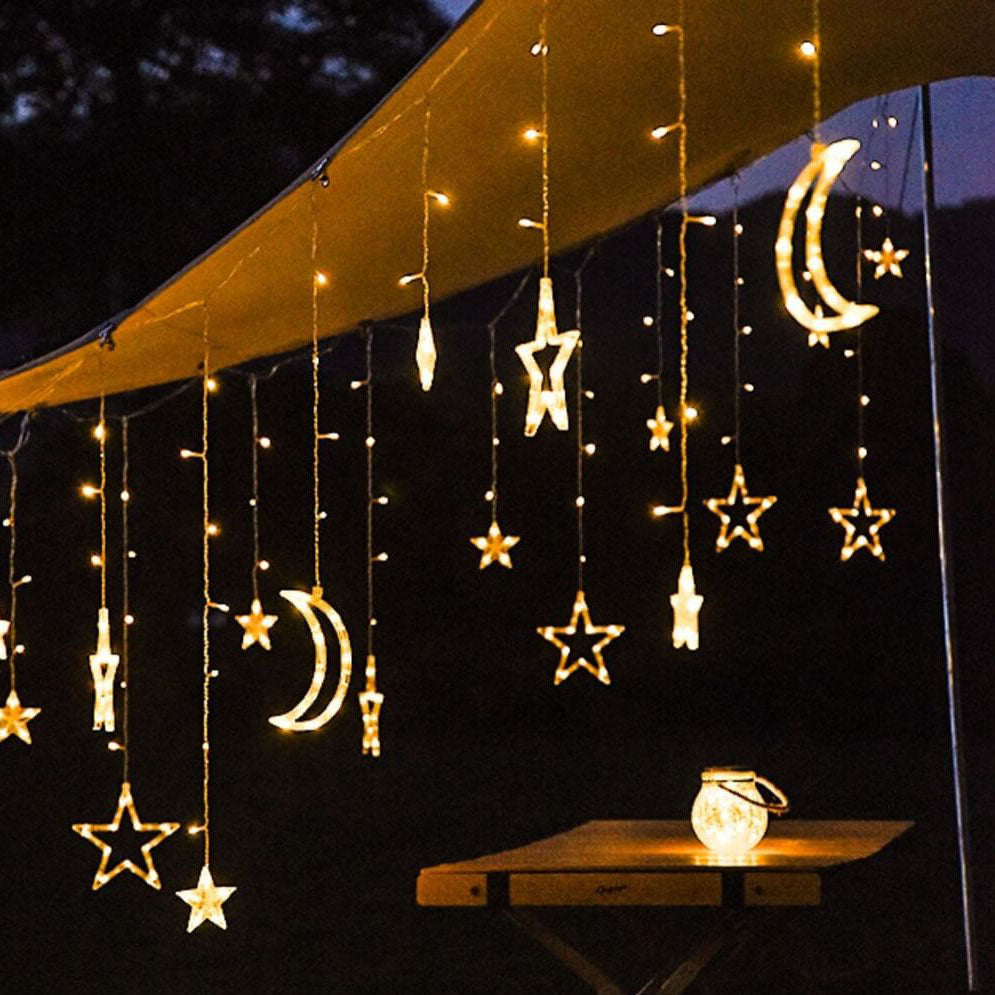 LED Solar Star Moon Curtain Light Christmas Outdoor Patio Decorative Camping String Lights