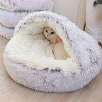 Round Hooded Faux Fur Pet Bed