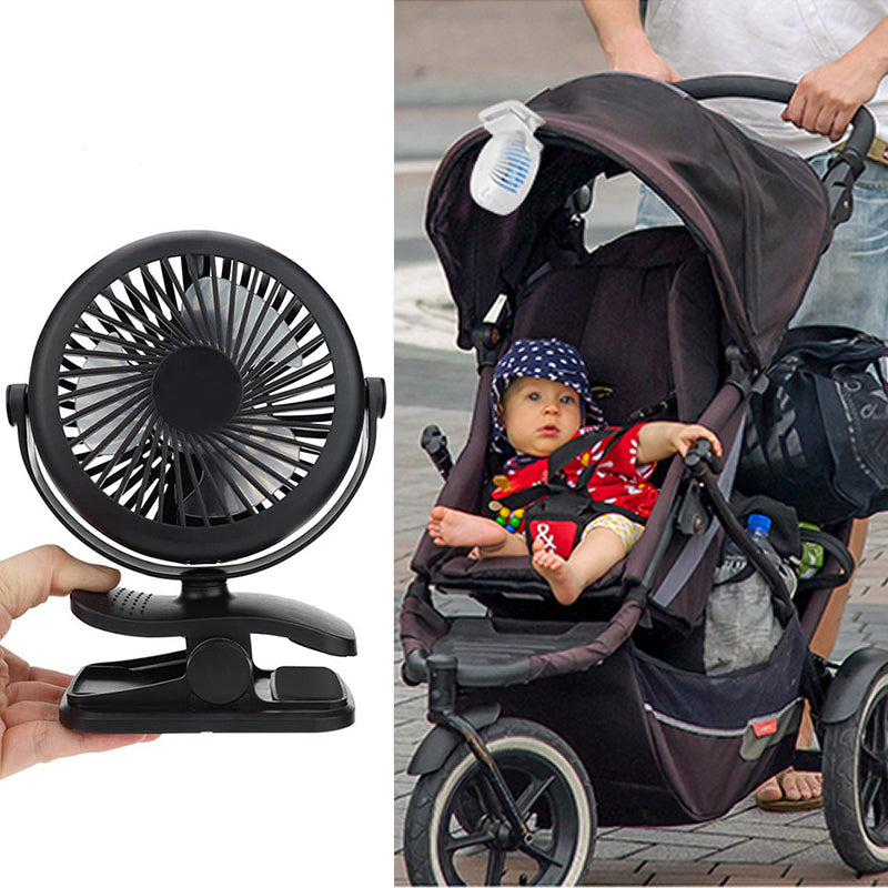 Portable Clamp Fan with 360° Rotation – USB & Rechargeable Battery