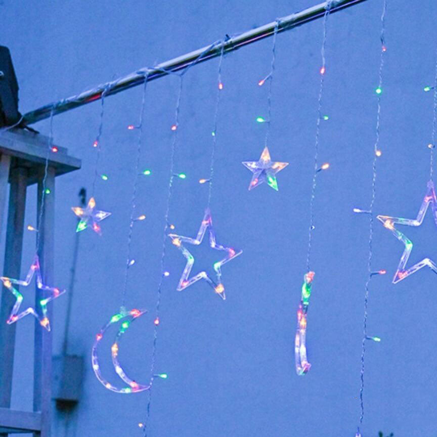 LED Solar Star Moon Curtain Light Christmas Outdoor Patio Decorative Camping String Lights