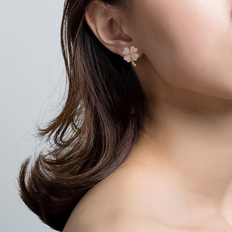 Heart-shaped Opal Lucky Four Leaf Clover Earrings
