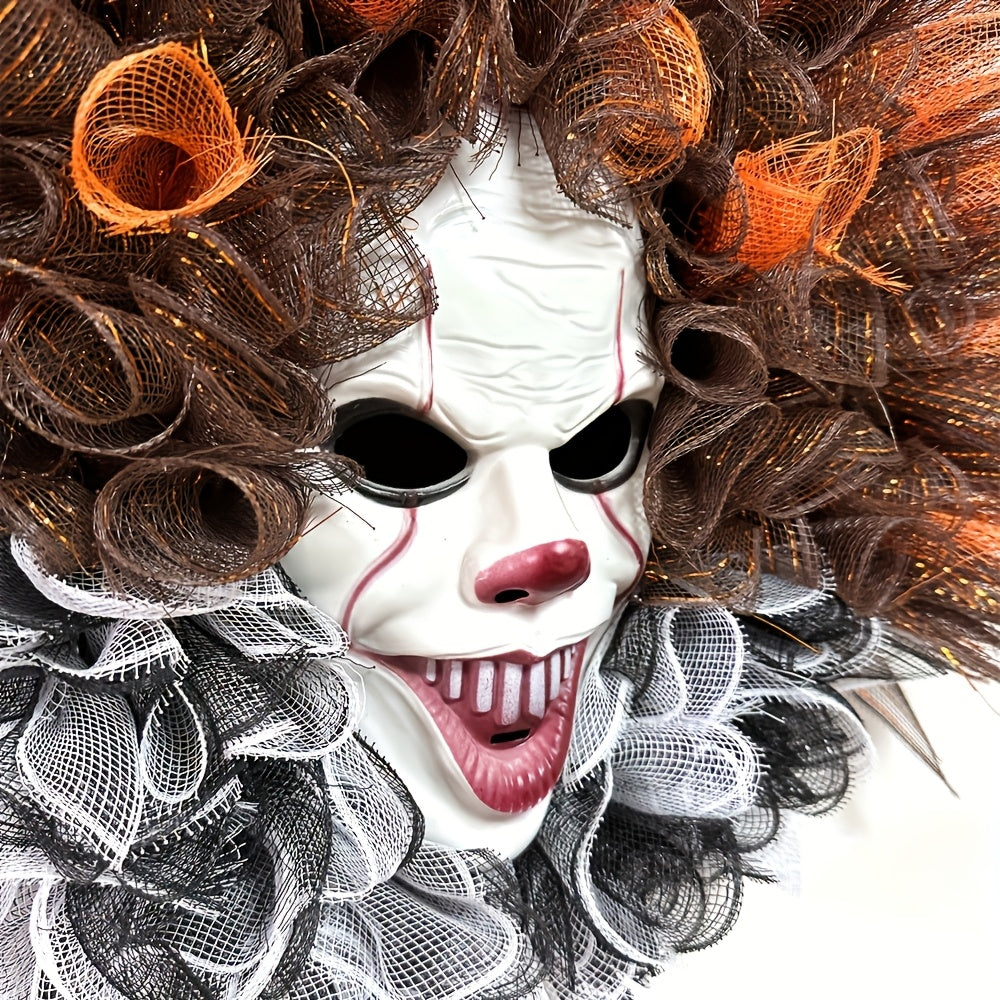Halloween Scary Clown Mesh Wreath | Creepy Front Door Decor
