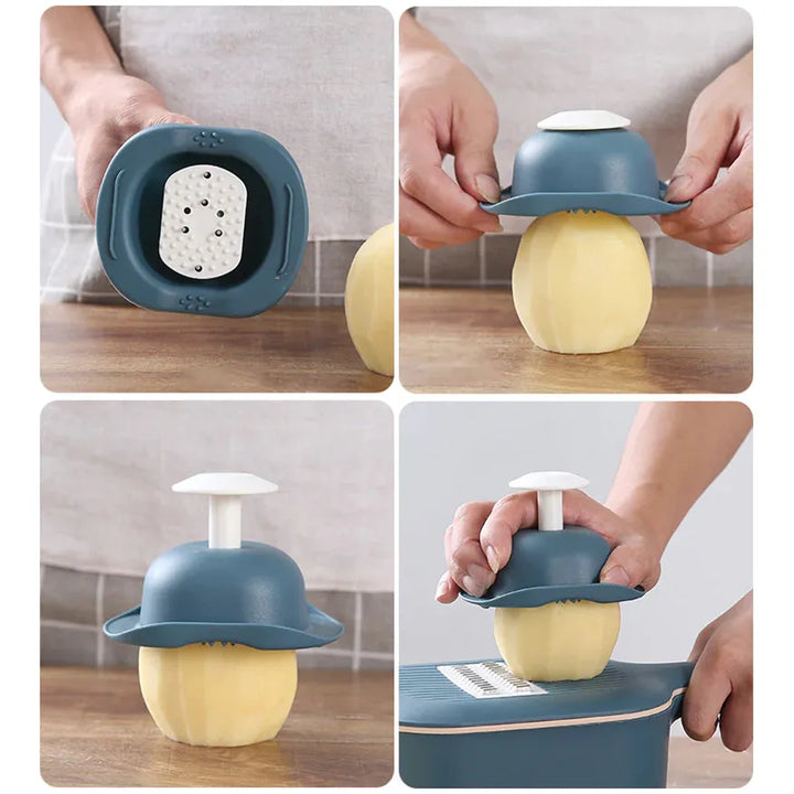 Multifunctional Vegetable Slicer With Catchment Container – Practical Kitchen Helper For Easy Cutting, Grating & Slicing
