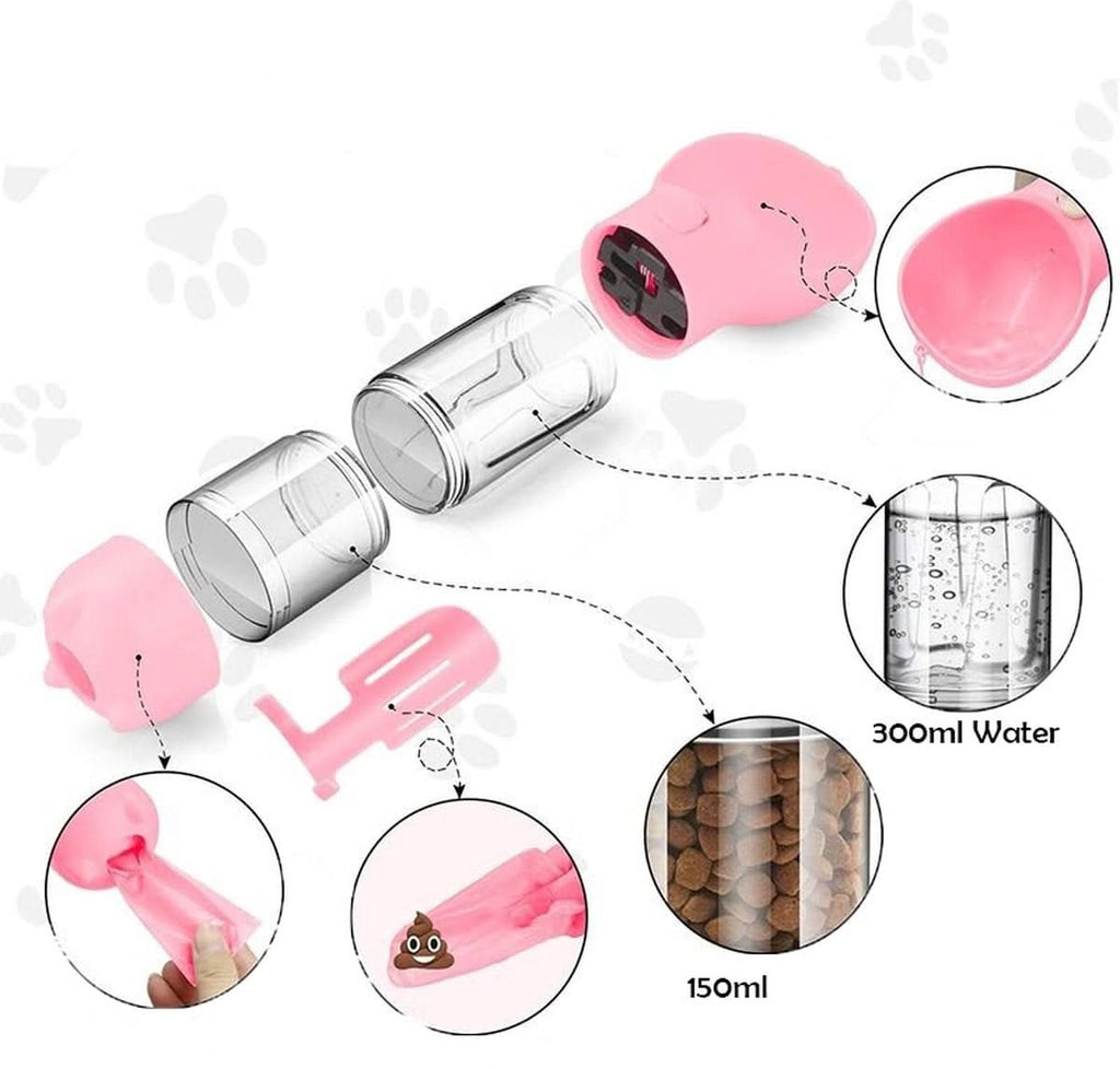 Portable 2-in-1 Dog Drinking & Feeding Bottle with Waste Bag Holder