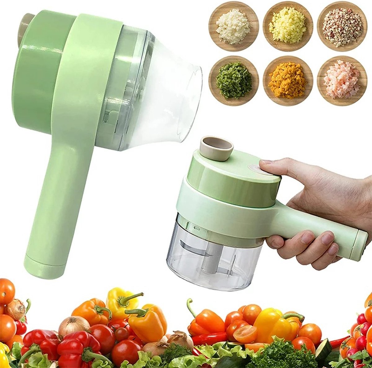 SnijGemak 4-in-1 Electric Vegetable Slicer – Rechargeable & With Collection Bin