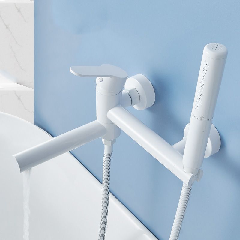 Metal Modern Bathroom Faucet White Single Handle Bathtub Fill Valve Trim