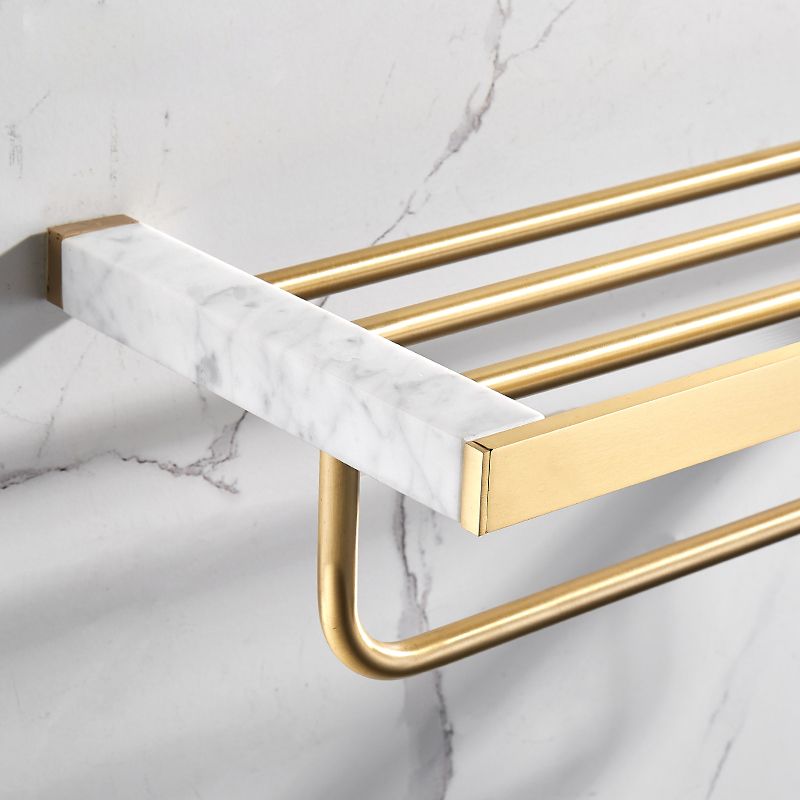 Brushed Brass Bathroom Accessory Set Metal & Marble Bathroom Hardware Set with Bathtub Shelf